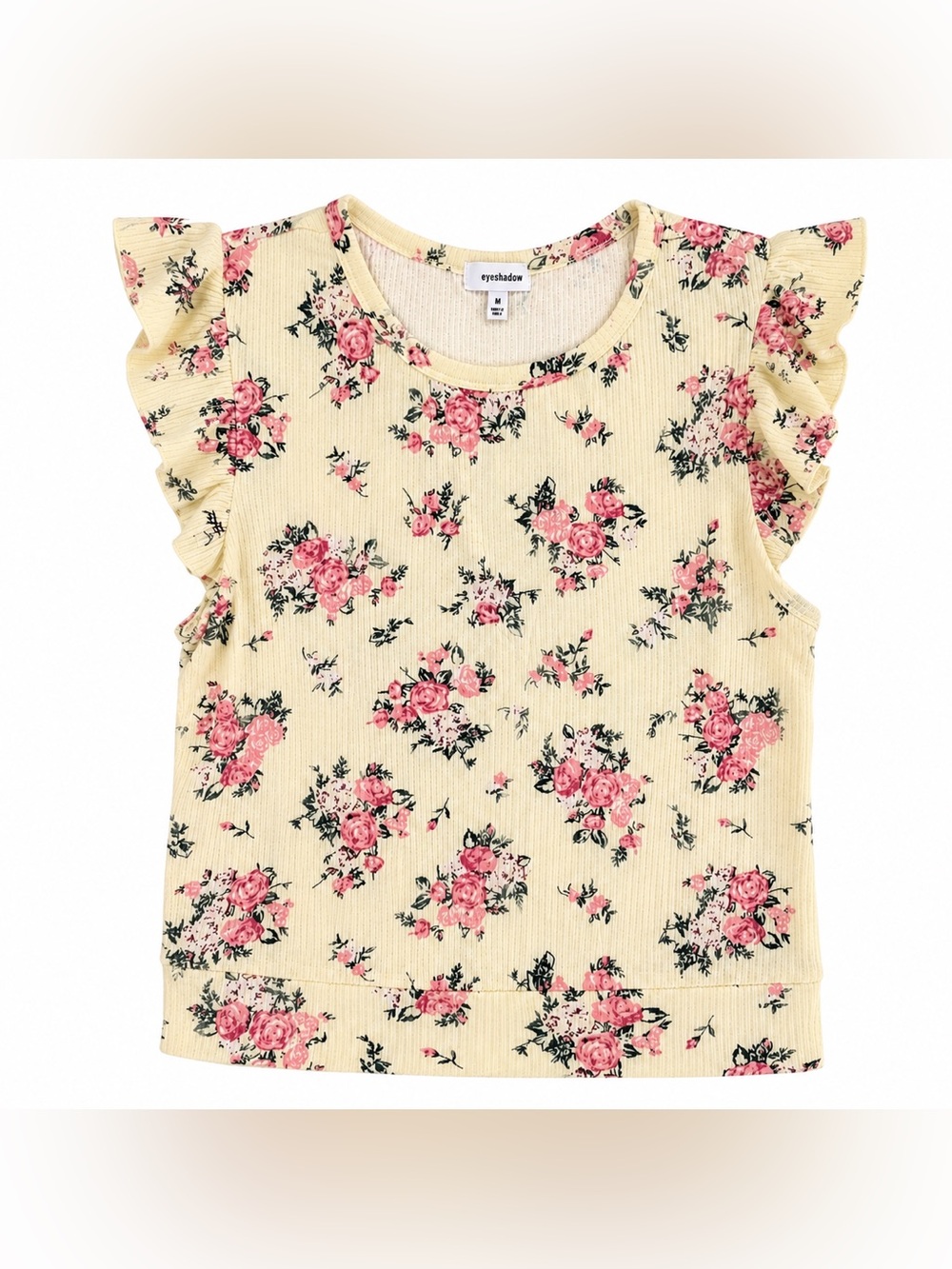 Floral Ribbed Flutter Sleeve Top Cottagecore Coquette Rose Print